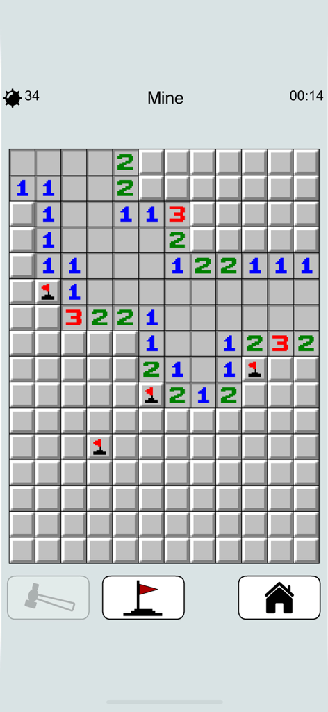 Mine Detector - classic puzzle - Grille classique de Démineur montrant des chiffres et des drapeaux de l'application Mine Detector