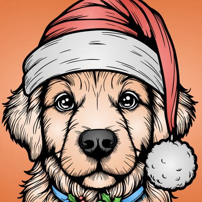 realistic dog with a christmas hat