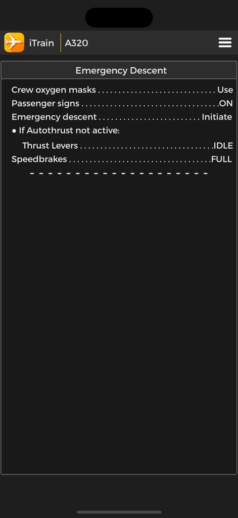 iTrain A320 - Emergency descent memory items and procedures for Airbus A320 pilot training