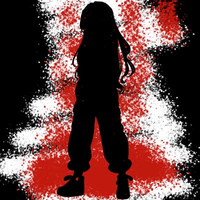 girl in baggy pants crop top and long hair