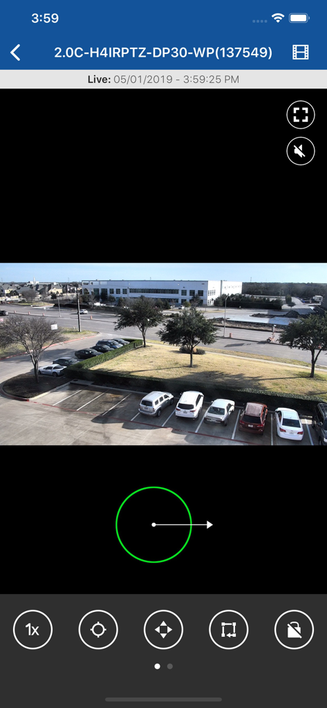 ACC Mobile 3 - Live security camera feed with remote PTZ control on ACC Mobile 3 app.