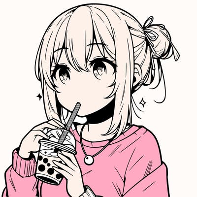 manga character drinking boba