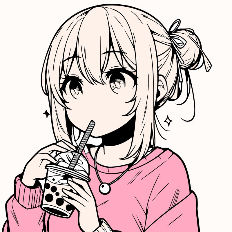 manga character drinking boba