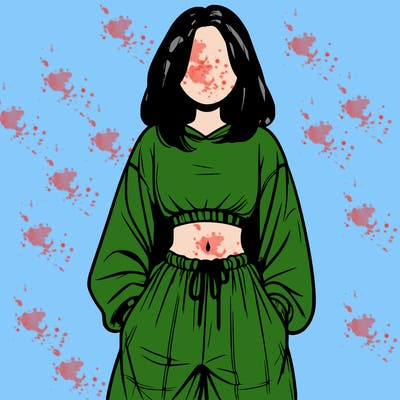 realistic girl faceless with baggy pants and a crop top