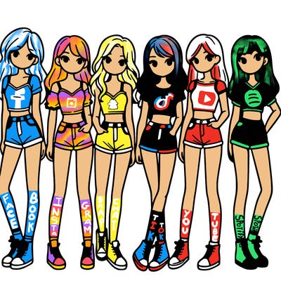 a group of girls wearing crop tops and shorts