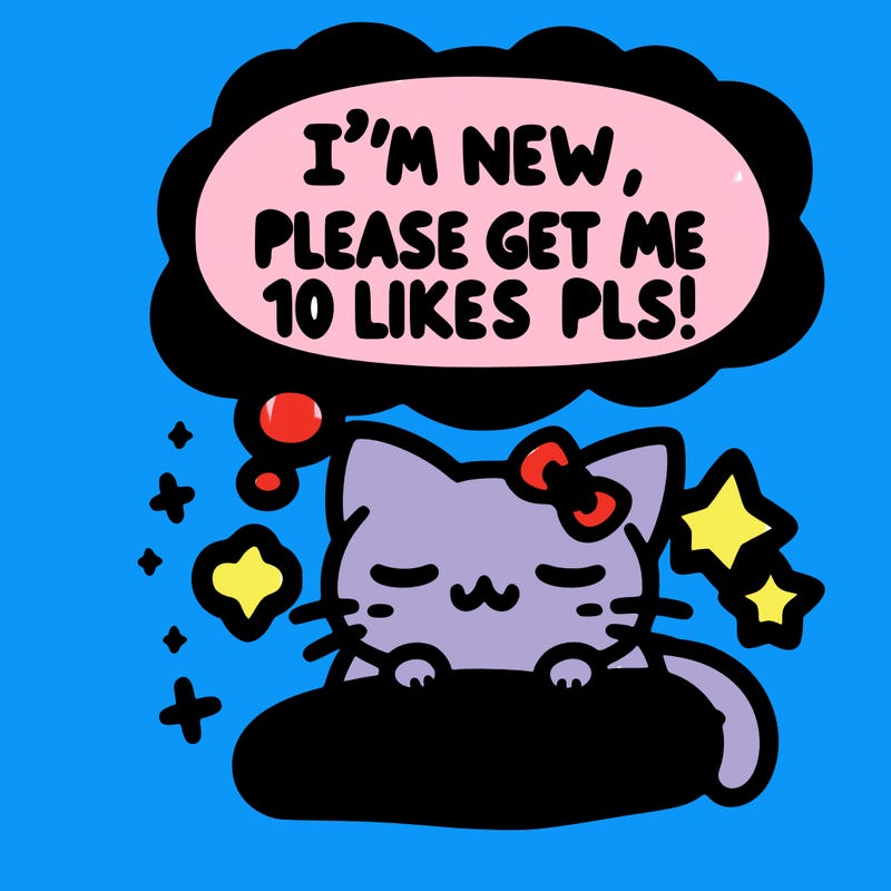 kitty taking a nap dream talking and saying "i'm new, please get me at least 10 likes pls!!"