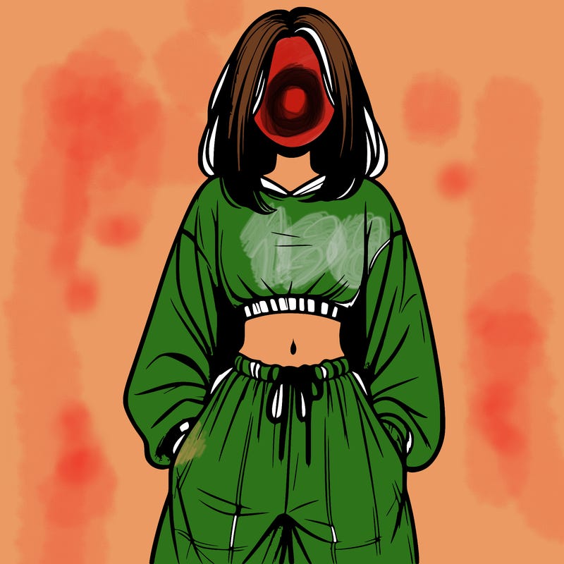 realistic girl faceless with baggy pants and a crop top