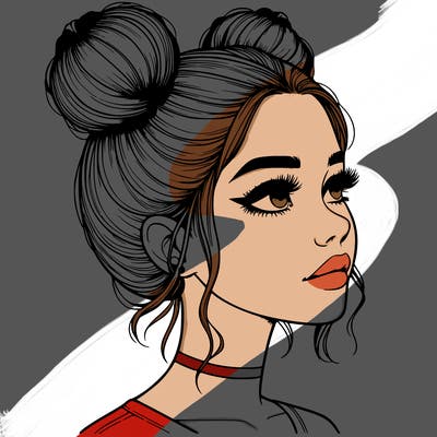 realistic girl with buns on the top of her head