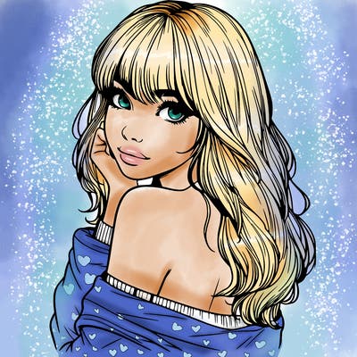 realistic girl with bangs looking over her shoulder