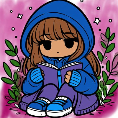 girl in oversized hoodie reading a book