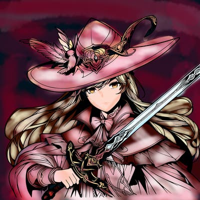a realistic fantasy manga queen witch with a sword