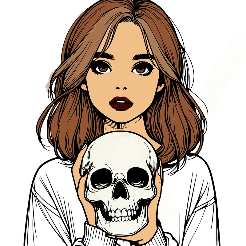 realistic girl holding a skull