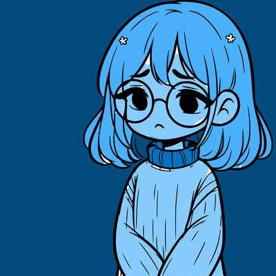 sad girl with glasses in a sweater