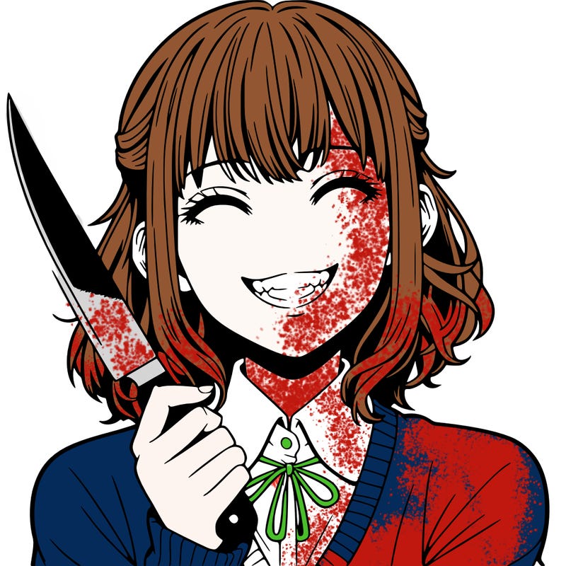 a realistic girl with knife and grining