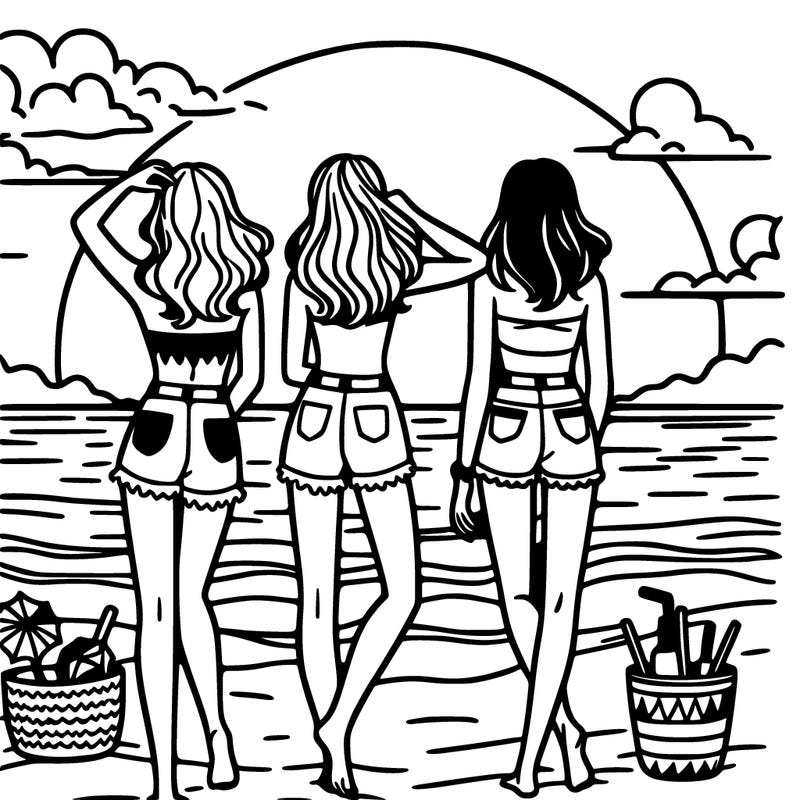 girls at the beach on a sunset
