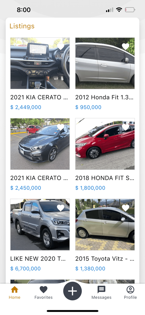Marketplace Jamaica - Car listings displayed on the Marketplace Jamaica app interface with vehicle prices