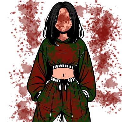 realistic girl faceless with baggy pants and a crop top