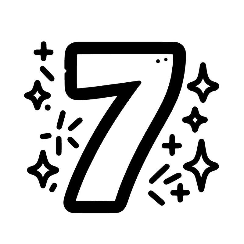 number 7 with sparkles around