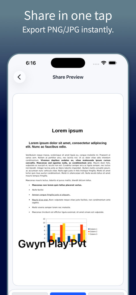 Signature Maker: Sign & Scan - A mobile screen showing a document share preview with a signature and charts ready for PNG or JPG export.