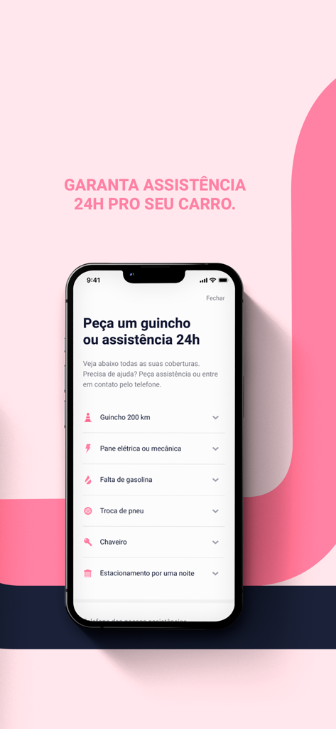 Pier app interface showing car insurance assistance options like towing tire change and locksmith services