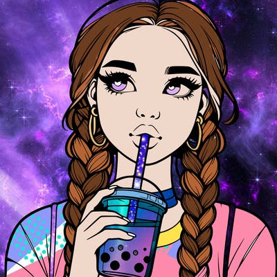 realistic girl with braided hair drinking boba