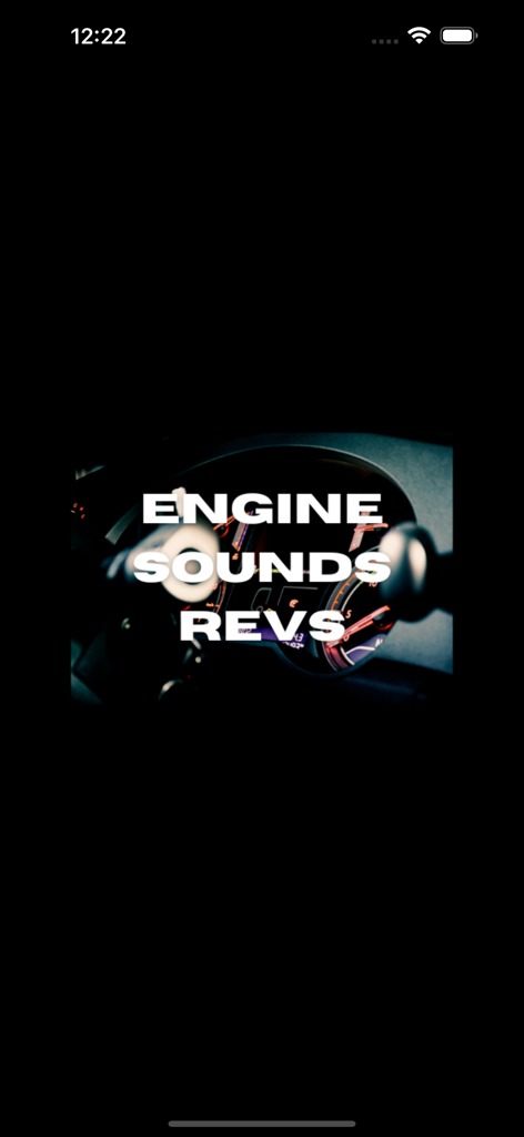 Engine Sounds & Revs - Intro screen of the Engine Sounds and Revs app showing a car dashboard background with bold white title text