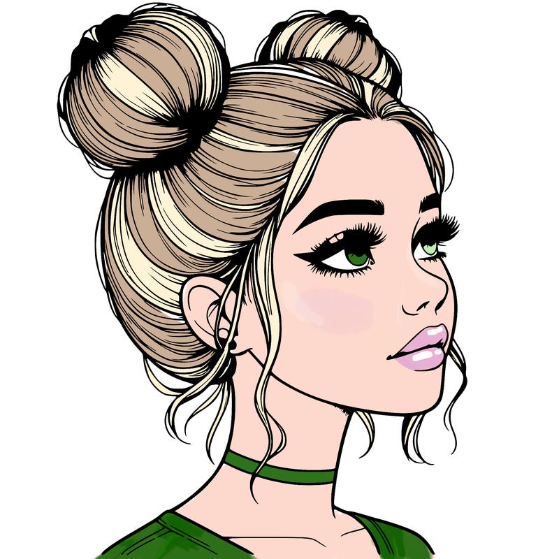 realistic girl with buns on the top of her head