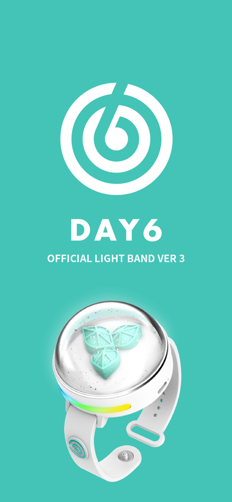 DAY6 LIGHT BAND VER 3 - Splash screen of the DAY6 Official Light Band Version 3 app with band logo and physical wristband device.
