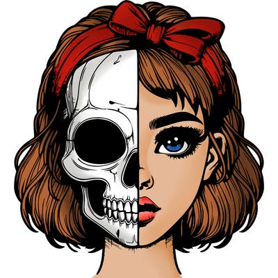 realistic girl with half skull mask