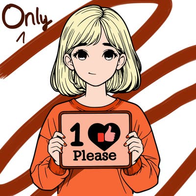realistic girl holding a sign that says 1 like please