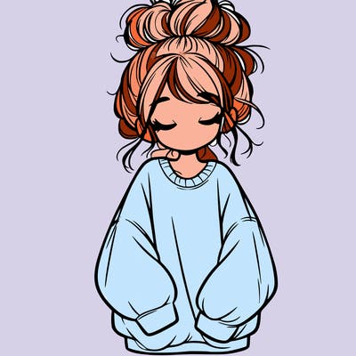girl with baggy sweatshirt and messy bun