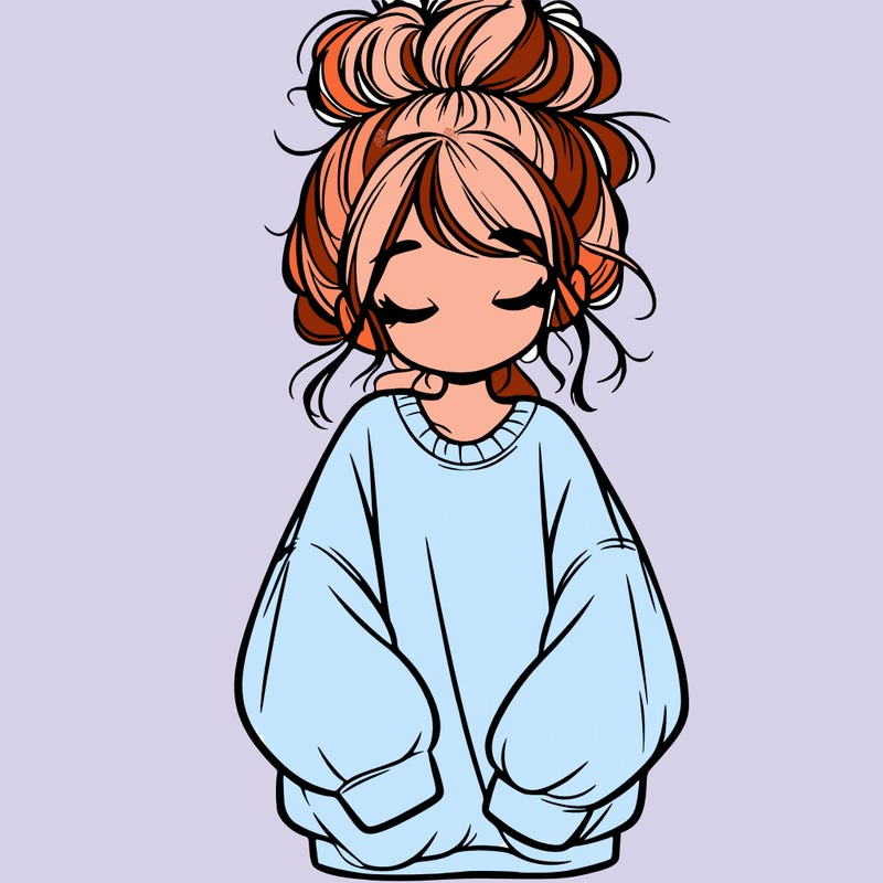 girl with baggy sweatshirt and messy bun