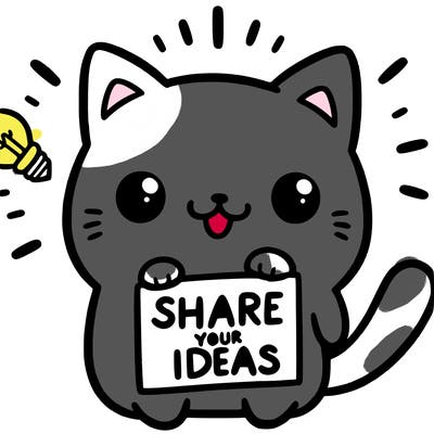 a cute cat saying share your ideas