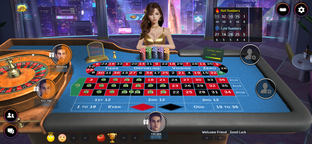 Poker Master - Texas Hold’em - Digital roulette table with a 3D dealer and player avatars in a luxury casino setting