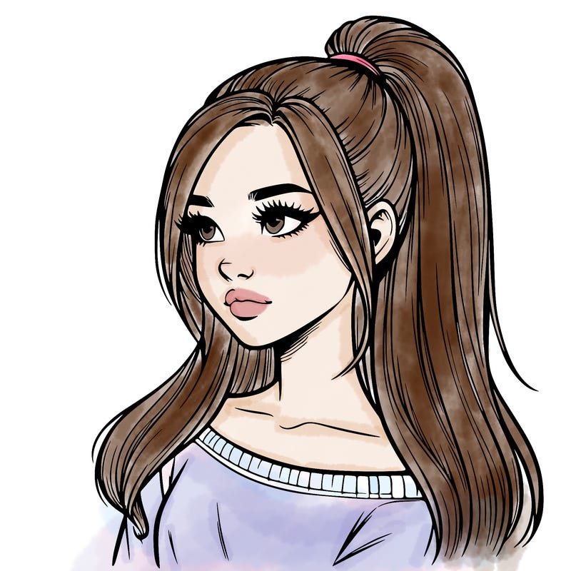 realistic girl with a high ponytail