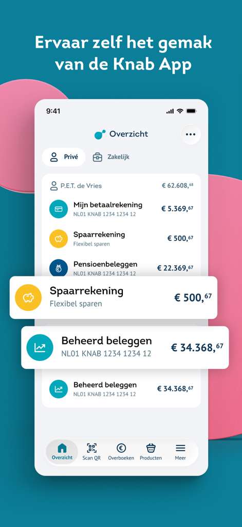 Knab Bankieren - Knab Bankieren app dashboard showing private and business account balances