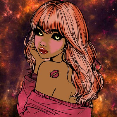 realistic girl with bangs looking over her shoulder