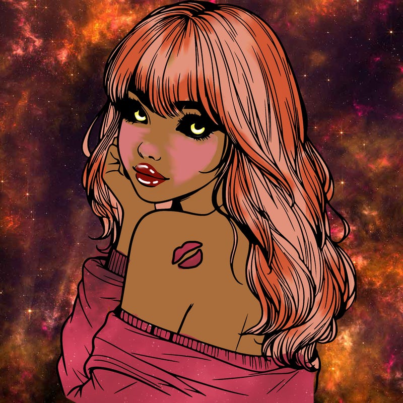 realistic girl with bangs looking over her shoulder