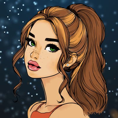 realistic girl with a ponytail on her hair and lips