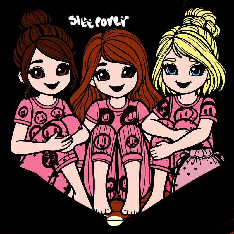 3 best friends girls at sleepover