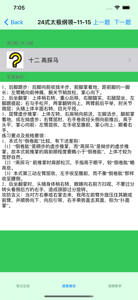 Detailed text instruction for the High Pat on Horse movement in the Tai Chi 24-form collection app