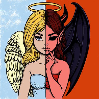 realistic angel half demon