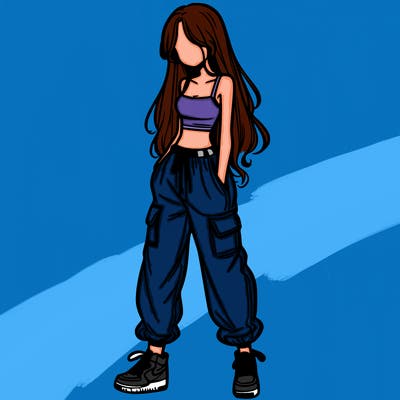 girl in baggy pants crop top and long hair