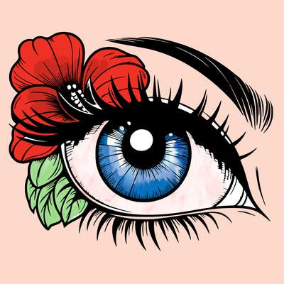 realistic eye with flower
