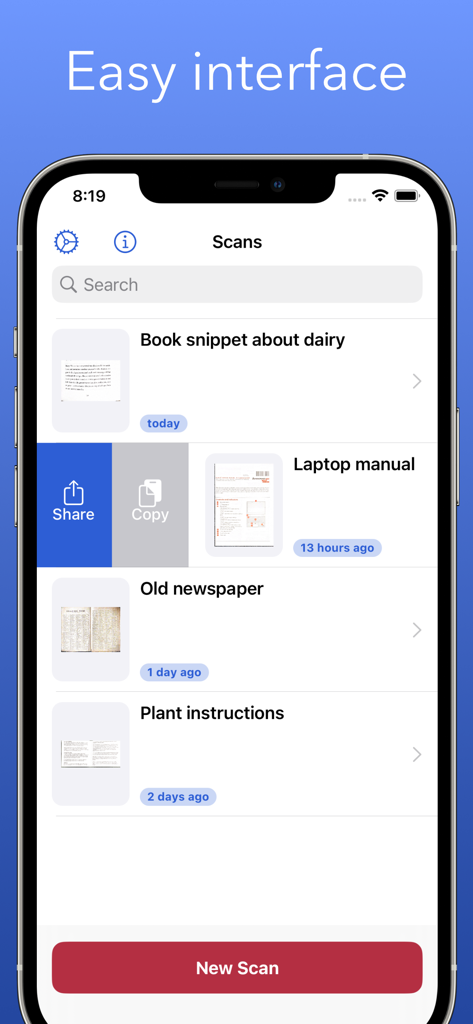 Scan it app document list view showing an easy interface on iPhone