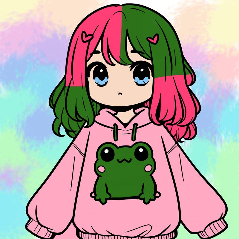 girl wearing frogging sweatshirt