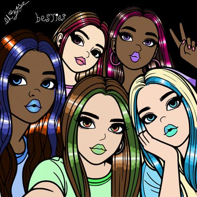 group of teen girls friends y2k up close in a selfie