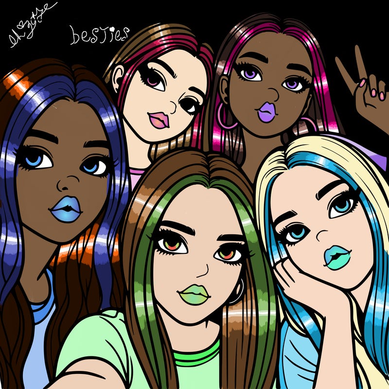 group of teen girls friends y2k up close in a selfie