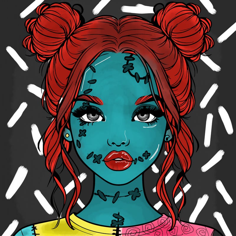 realistic girl with two buns in hair and lips