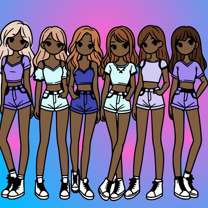 a group of girls wearing crop tops and shorts